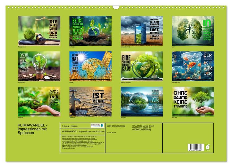 Produktbild: KLIMAWANDEL - Impressionen mit Spr&uuml;chen (Wandkalender 2026 DIN A2 quer), CALVENDO Monatskalender