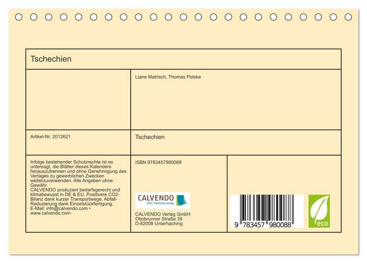 Produktbild: Tschechien (Tischkalender 2026 DIN A5 quer), CALVENDO Monatskalender