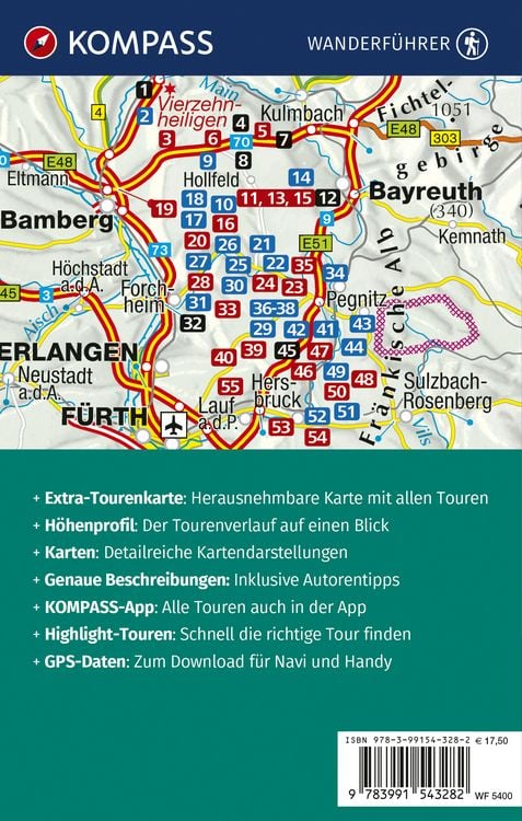 Produktbild: KOMPASS Wanderführer Fränkische Schweiz mit Oberem Maintal und Hersbrucker Schweiz, 55 Touren mit Extra-Tourenkarte