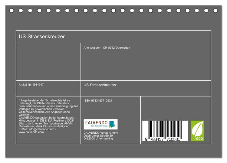Produktbild: US-Strassenkreuzer (Tischkalender 2026 DIN A5 quer), CALVENDO Monatskalender