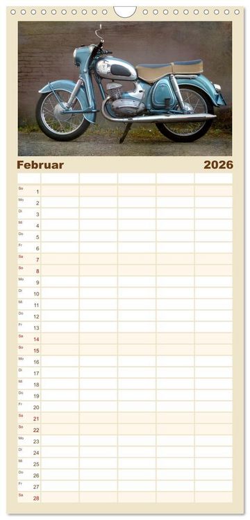 Produktbild: Familienplaner 2026 - Motorrad Oldtimer mit 5 Spalten (Wandkalender, 21 x 45 cm) CALVENDO