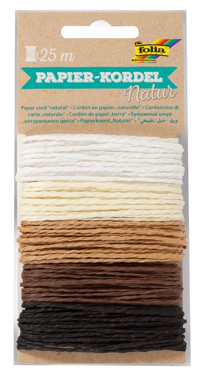 Produktbild: FOLIA Bastelartikel Papierkordel NATUR, 5-farbig sortiert &agrave; 5m, 25m gesamt