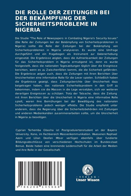 Produktbild: Die Rolle der Zeitungen bei der Bek&auml;mpfung der Sicherheitsprobleme in Nigeria