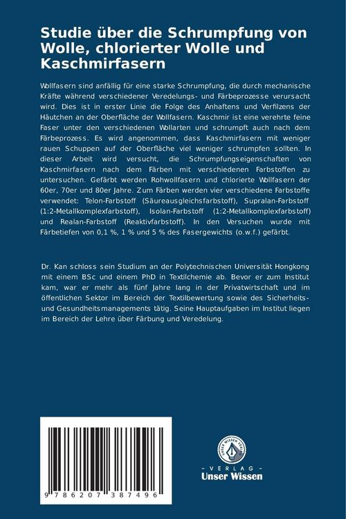 Produktbild: Studie &uuml;ber die Schrumpfung von Wolle, chlorierter Wolle und Kaschmirfasern