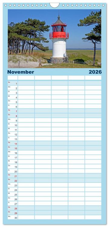 Produktbild: Familienplaner 2026 - Ostseeinseln R&uuml;gen, Hiddensee, Ummanz mit 5 Spalten (Wandkalender, 21 x 45 cm) CALVENDO