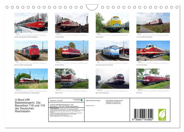 Produktbild: U-Boot trifft Babelsbergerin. Die Baureihen 118 und 119 der Deutschen Reichsbahn (Wandkalender 2026 DIN A4 quer), CALVENDO Monatskalender