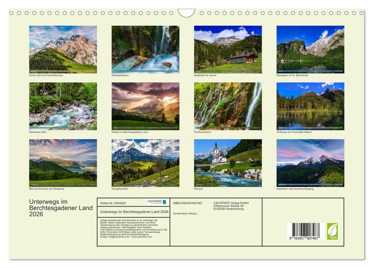Produktbild: Unterwegs im Berchtesgadener Land 2026 (Wandkalender 2026 DIN A3 quer), CALVENDO Monatskalender