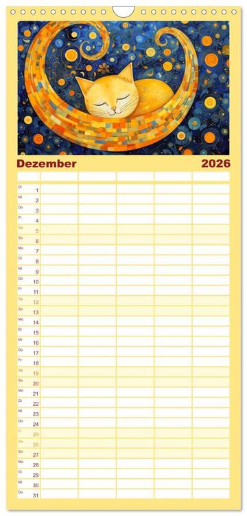 Produktbild: Familienplaner 2026 - Lustige Katzen im Stil der Meister mit 5 Spalten (Wandkalender, 21 x 45 cm) CALVENDO