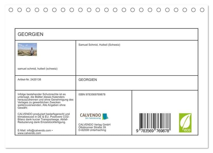 Produktbild: GEORGIEN (Tischkalender 2027 DIN A5 quer), CALVENDO Monatskalender