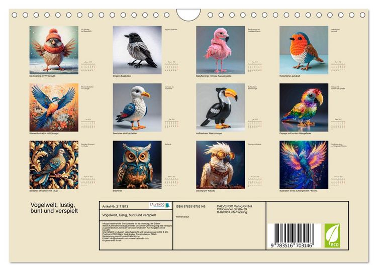 Produktbild: Vogelwelt, lustig, bunt und verspielt (Wandkalender 2026 DIN A4 quer), CALVENDO Monatskalender