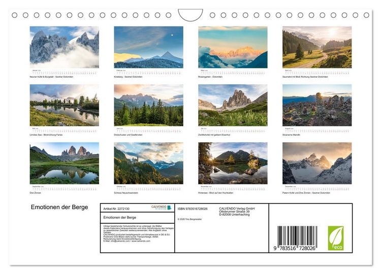 Produktbild: Emotionen der Berge (Wandkalender 2026 DIN A4 quer), CALVENDO Monatskalender