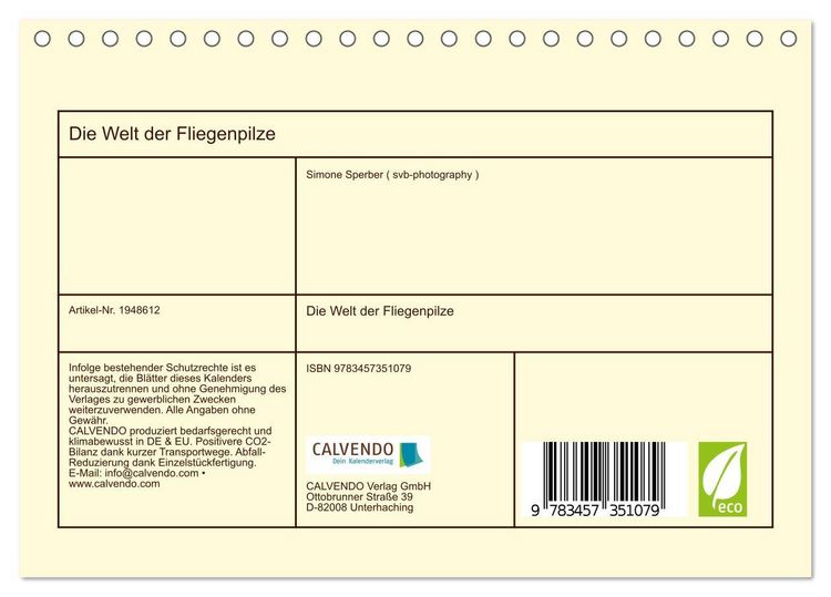 Produktbild: Die Welt der Fliegenpilze (Tischkalender 2026 DIN A5 quer), CALVENDO Monatskalender
