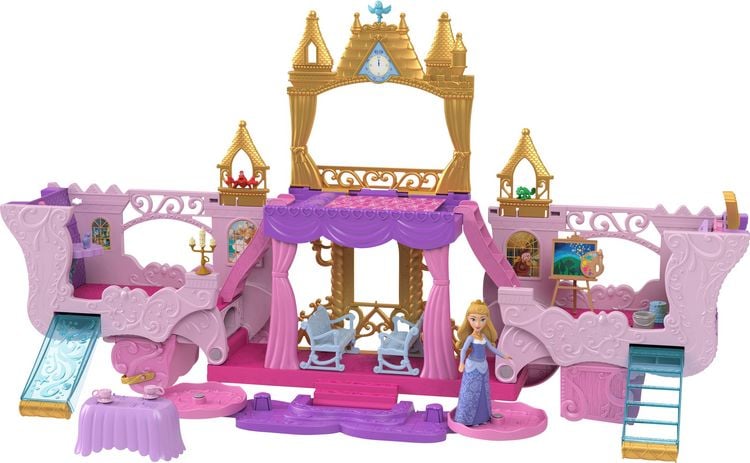 Produktbild: Disney Prinzessin Verwandlungs-Spielset Kutsche zu Schloss mit kleiner Aurora-Puppe, 4 Figuren und 3 Ebenen