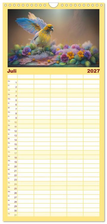 Produktbild: Familienplaner 2027 - Zauberhafte Paradiesv&ouml;gel mit 5 Spalten (Wandkalender, 21 x 45 cm) CALVENDO