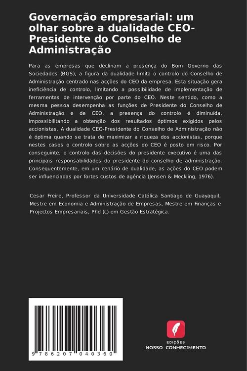 Produktbild: Governa&ccedil;&atilde;o empresarial: um olhar sobre a dualidade CEO-Presidente do Conselho de Administra&ccedil;&atilde;o