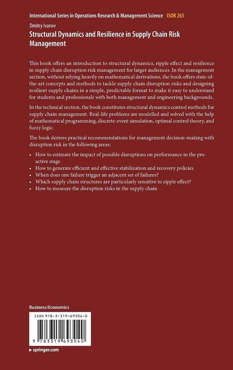 Produktbild: Structural Dynamics and Resilience in Supply Chain Risk Management
