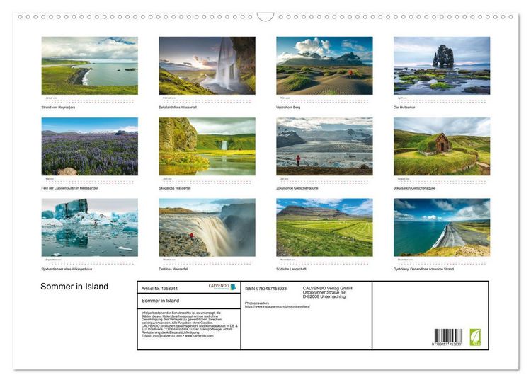 Produktbild: Sommer in Island (Wandkalender 2026 DIN A2 quer), CALVENDO Monatskalender