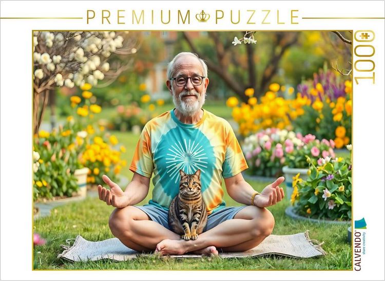 Produktbild: CALVENDO Puzzle Om statt Ojemine - Yoga mit Katze | 1000 Teile Lege-Gr&ouml;&szlig;e 64x48cm Foto-Puzzle f&uuml;r gl&uuml;ckliche Stunden