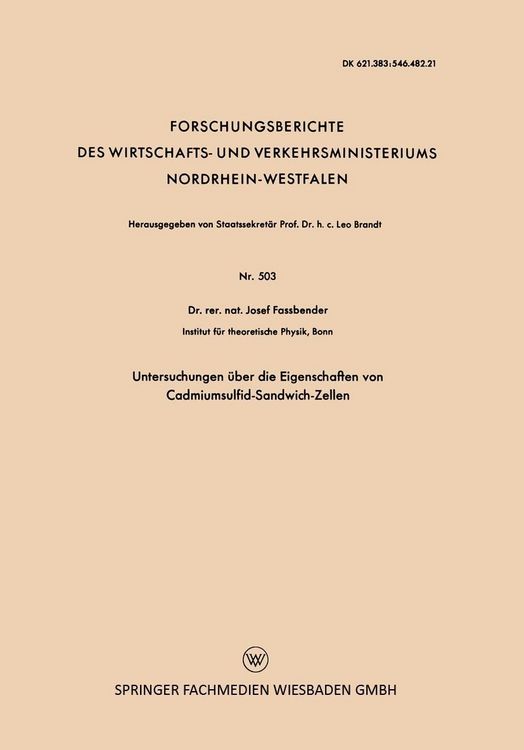 Produktbild: Untersuchungen &uuml;ber die Eigenschaften von Cadmiumsulfid-Sandwich-Zellen
