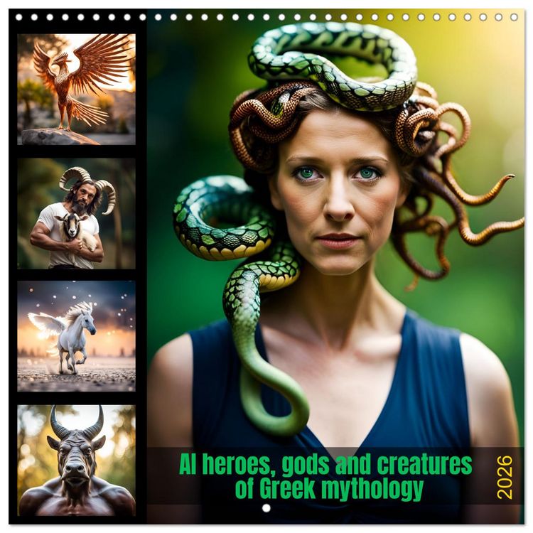 Produktbild: AI heroes, gods and creatures of Greek mythology (Wall Calendar 2026 12 &times; 12 Inch) CALVENDO 12 Month Wall Calendar