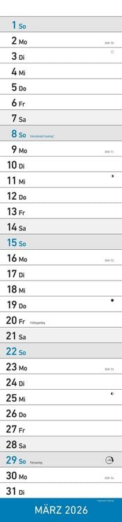 Produktbild: Streifenplaner XL BLAU 2026 - Streifenkalender 15x64 cm - Wandplaner - Küchenkalender - schmales Design - eine Spalte - Langplaner
