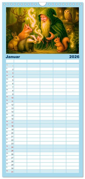 Produktbild: Familienplaner 2026 - Magische Meister - Kalender &uuml;ber Zauberer und ihre Kr&auml;fte mit 5 Spalten (Wandkalender, 21 x 45 cm) CALVENDO