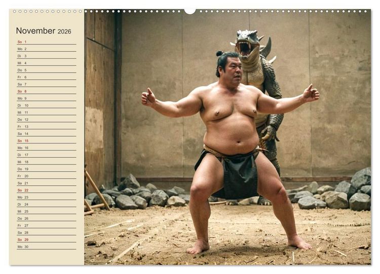 Produktbild: KI Sumo-K&auml;mpfer Im Ring der Giganten (hochwertiger Premium Wandkalender 2026 DIN A2 quer), Kunstdruck in Hochglanz