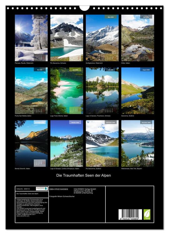 Produktbild: Die Traumhaften Seen der Alpen (Wandkalender 2026 DIN A3 hoch), CALVENDO Monatskalender