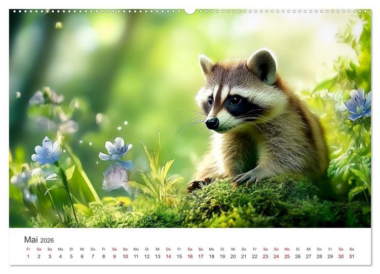 Produktbild: Frech, flauschig, fantastisch - Der Waschb&auml;ren-Kalender (hochwertiger Premium Wandkalender 2026 DIN A2 quer), Kunstdruck in Hochglanz
