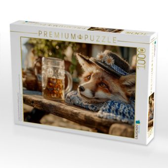 Produktbild: CALVENDO Puzzle Lustiger Fuchs mit Trachtenhut und Ma&szlig;krug am Tisch | 1000 Teile Lege-Gr&ouml;&szlig;e 64x48cm Foto-Puzzle f&uuml;r gl&uuml;ckliche Stunden