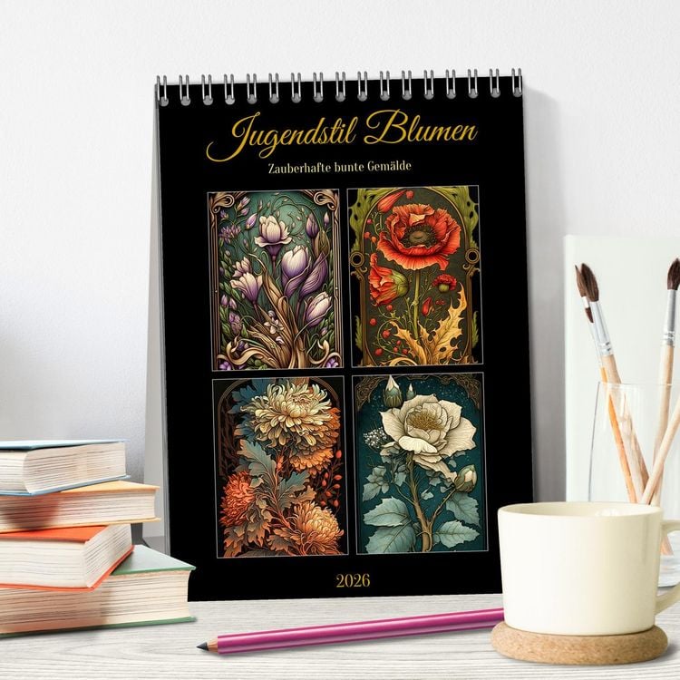 Produktbild: Jugendstil Blumen (Tischkalender 2026 DIN A5 hoch), CALVENDO Monatskalender