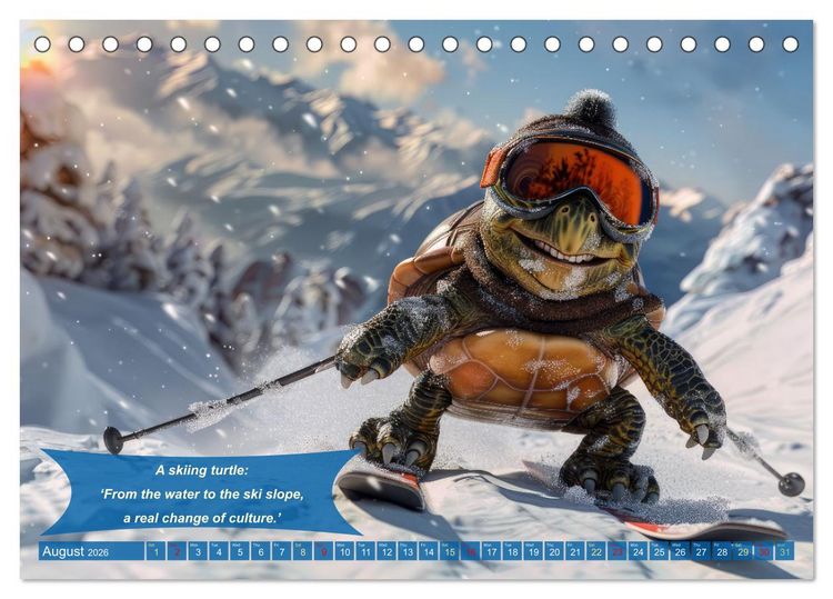 Produktbild: Funny charming animals as skiers (Desk Calendar 2026 DIN A5 landscape), CALVENDO 12 Month DeskCalendar