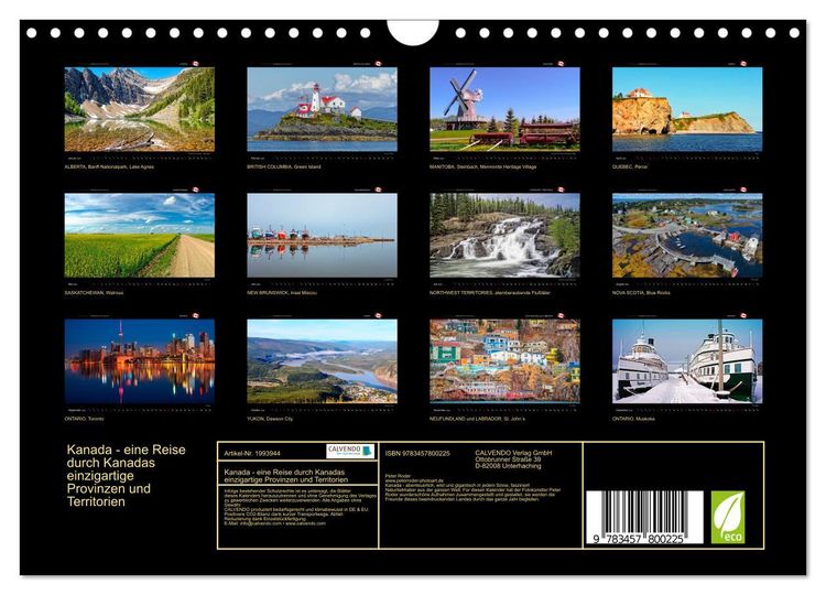 Produktbild: Kanada - eine Reise durch Kanadas einzigartige Provinzen und Territorien (Wandkalender 2026 DIN A4 quer), CALVENDO Monatskalender