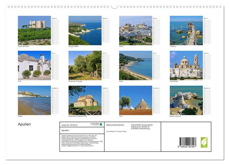 Produktbild: Apulien (hochwertiger Premium Wandkalender 2026 DIN A2 quer), Kunstdruck in Hochglanz