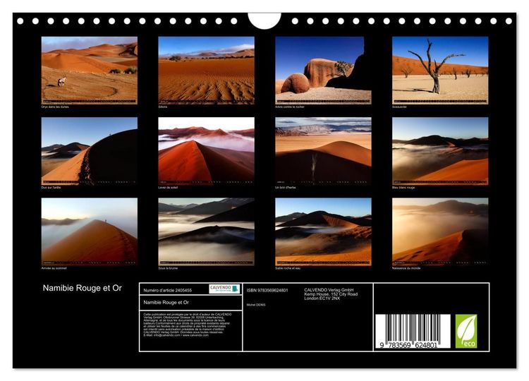 Produktbild: Namibie Rouge et Or (Calendrier mural 2027 DIN A4 vertical), CALVENDO calendrier mensuel