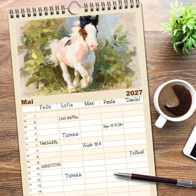 Produktbild: Familienplaner 2027 - Zauberhafte Ponys. Kleine Pferdchen in lieblicher &Ouml;loptik mit 5 Spalten (Wandkalender, 21 x 45 cm) CALVENDO