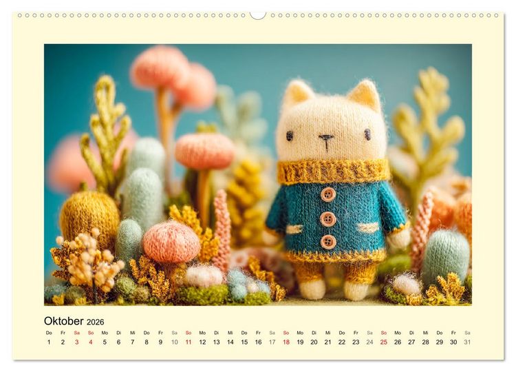 Produktbild: Flauschiger Bauernhof. Gestrickte Tierchen f&uuml;r Herz und Seele (Wandkalender 2026 DIN A2 quer), CALVENDO Monatskalender