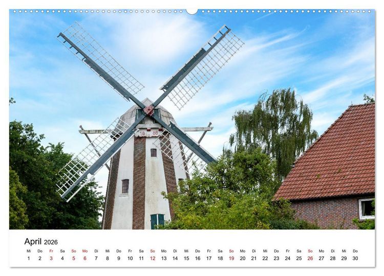 Produktbild: Ostfriesische M&uuml;hlenlandschaft (Wandkalender 2026 DIN A2 quer), CALVENDO Monatskalender