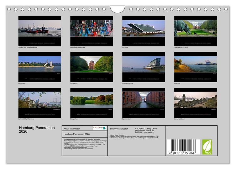 Produktbild: Hamburg Panoramen 2026 (Wandkalender 2026 DIN A4 quer), CALVENDO Monatskalender