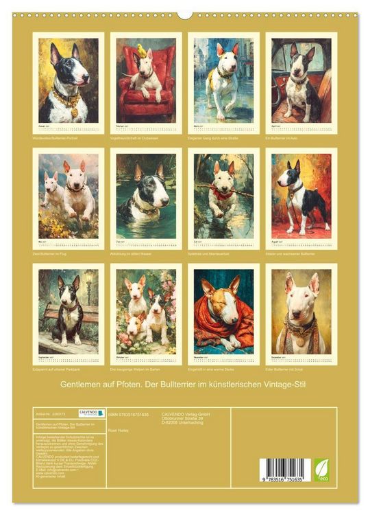 Produktbild: Gentlemen auf Pfoten. Der Bullterrier im k&uuml;nstlerischen Vintage-Stil (hochwertiger Premium Wandkalender 2027 DIN A2 hoch), Kunstdruck in Hochglanz