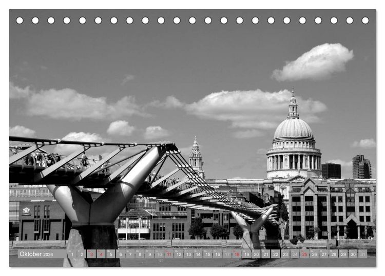 Produktbild: London in Schwarz-Wei&szlig; (Tischkalender 2026 DIN A5 quer), CALVENDO Monatskalender