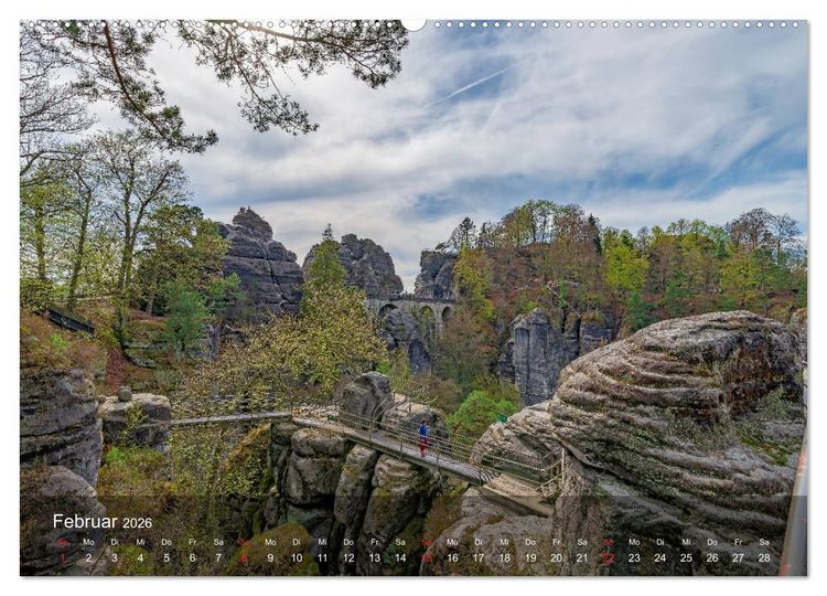 Produktbild: Elbsandsteingebirge - Rund um die Bastei (hochwertiger Premium Wandkalender 2026 DIN A2 quer), Kunstdruck in Hochglanz