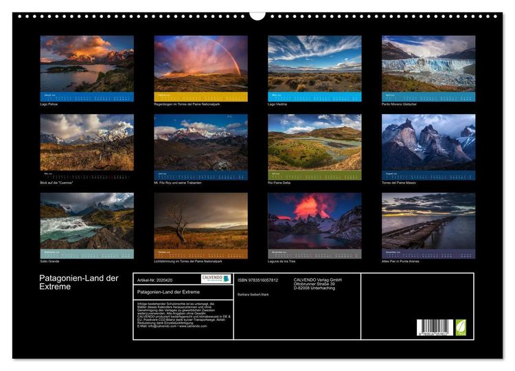 Produktbild: Patagonien-Land der Extreme (Wandkalender 2026 DIN A2 quer), CALVENDO Monatskalender