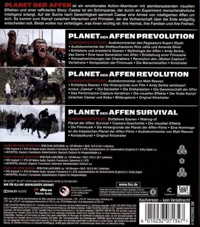 Produktbild: Planet der Affen Trilogie [3 BRs]