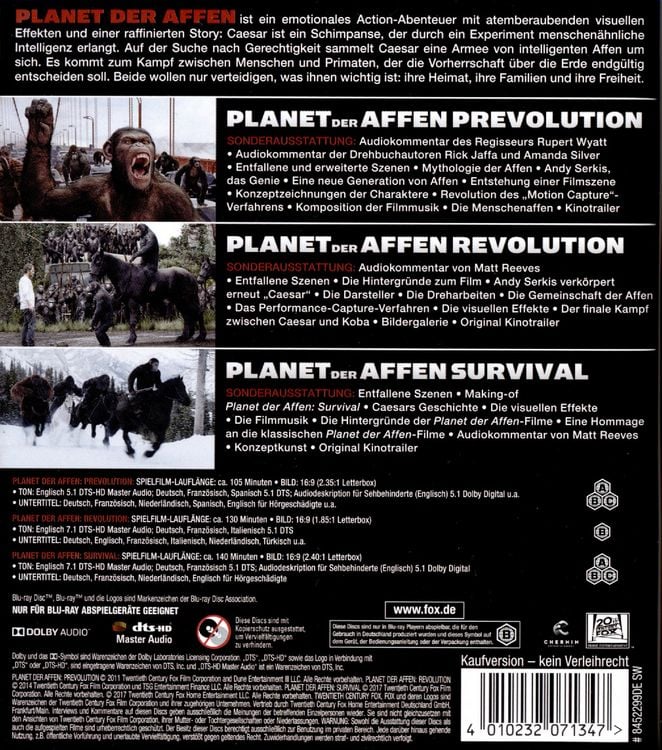 Produktbild: Planet der Affen Triologie [3 BRs]
