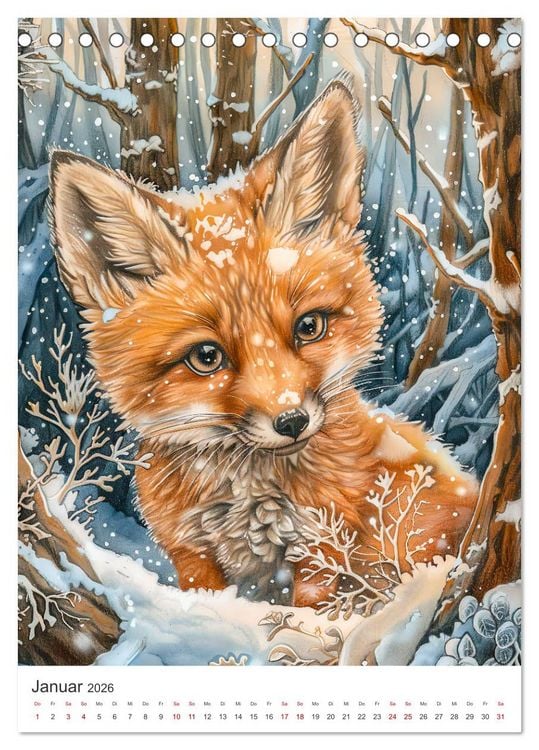 Produktbild: Tierkinder - Niedliche illustrierte Wildtiere in Wald und Flur (Tischkalender 2026 DIN A5 hoch), CALVENDO Monatskalender