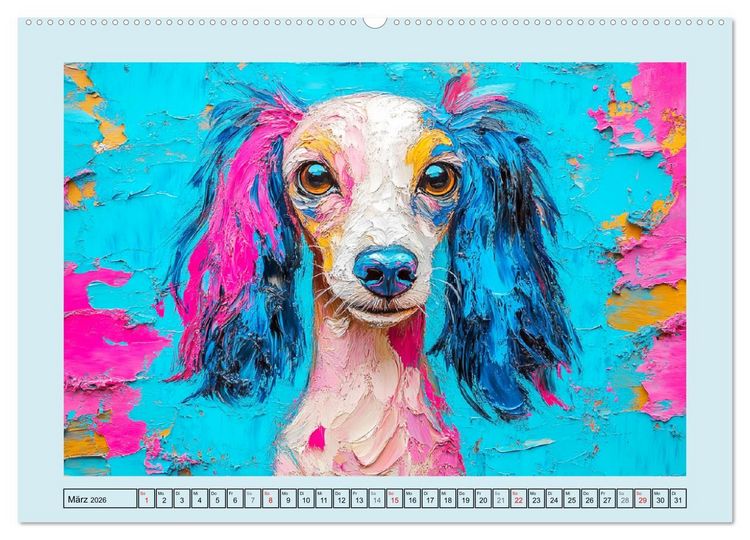 Produktbild: Hunde Paintings. Moderne Portraits in &Ouml;loptik (hochwertiger Premium Wandkalender 2026 DIN A2 quer), Kunstdruck in Hochglanz