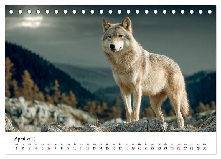Produktbild: W&ouml;lfe im Mondlicht - Ruf der Wildnis (Tischkalender 2026 DIN A5 quer), CALVENDO Monatskalender