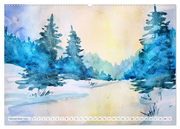 Produktbild: Winterzauberwelt - Gemalte Winterlandschaften (Wandkalender 2026 DIN A2 quer), CALVENDO Monatskalender