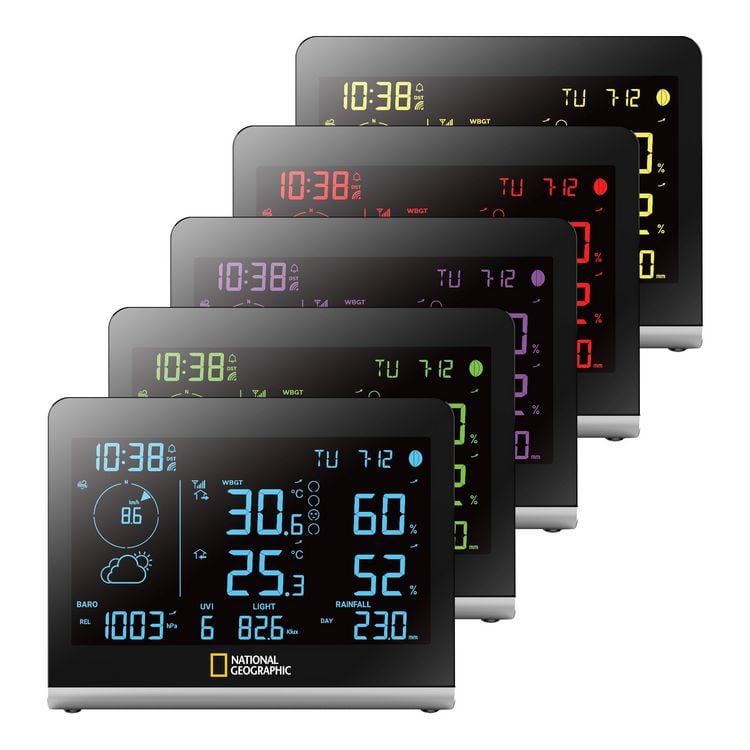 Produktbild: Bresser 14728 - NATIONAL GEOGRAPHIC Funkwetterstation SC mit 8-in-1-Au&szlig;ensensor und Farbwechsel